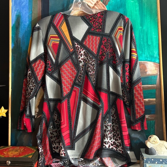Vintage 90s Y2K Colorful Geometric Women's Blouse Top Size Large - Picture 9 of 16